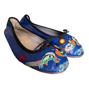 Meher kakalia Embroidered Leather Ballet Flats - Hand Made
